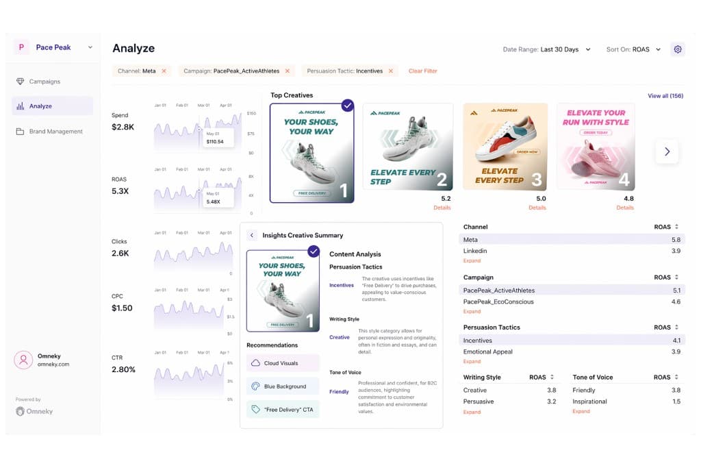 AI-powered brand insights dashboard with creative performance analytics
