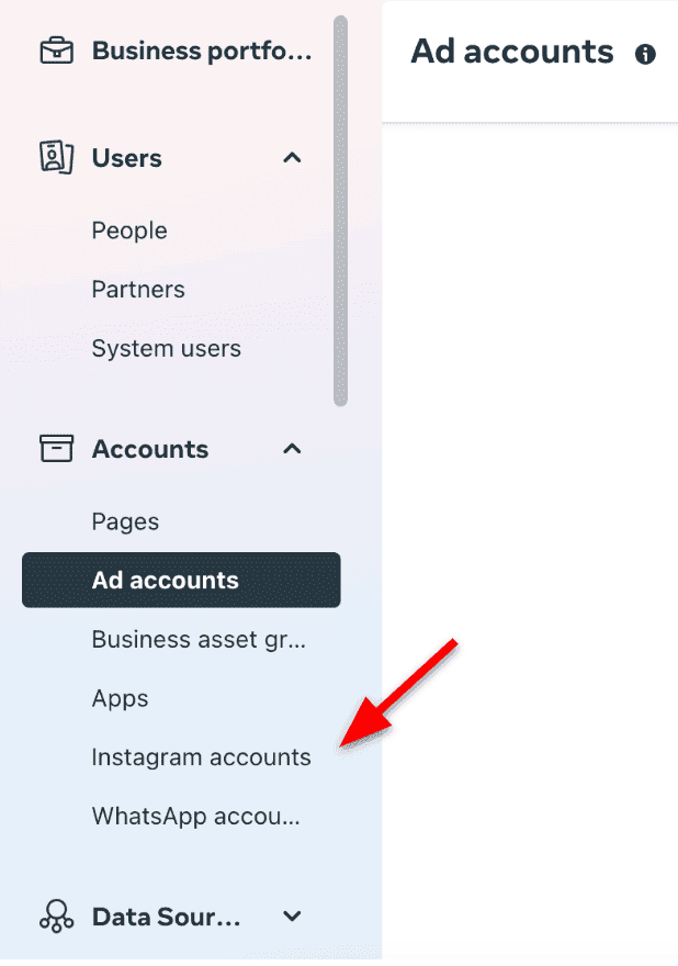 Ad accounts - Instagram accounts tab