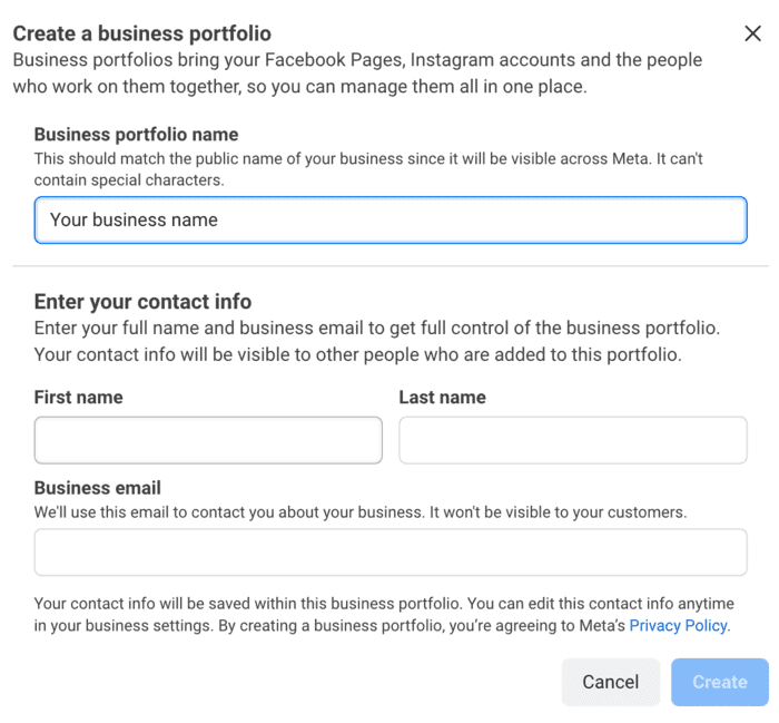 Business portfolio - name, contact info, and email