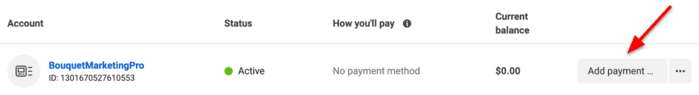 Ad account - add payment method